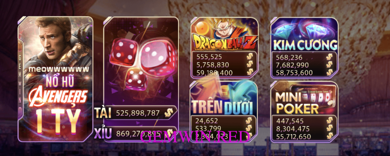 Sảnh Casino Gem Win sở hữu nhiều thể loại đình đám
